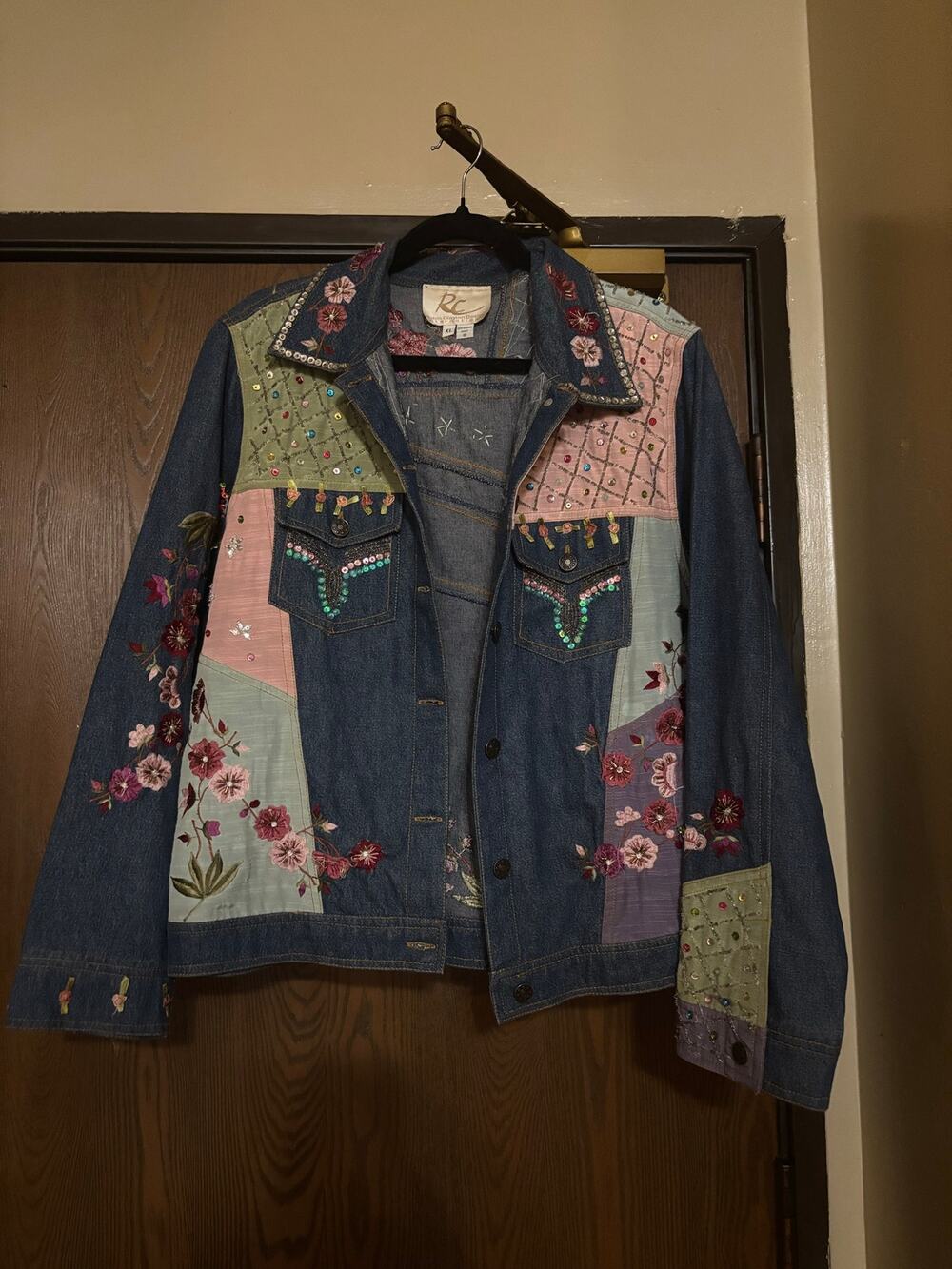 Vintage Y2K Denim Embellished Beaded Embroidered Floral Unique Whimsy Jacket